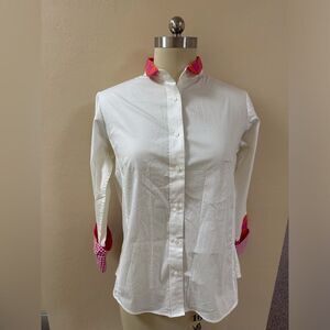 Pearly Vine White Button-Up Shirt with Pink Accents